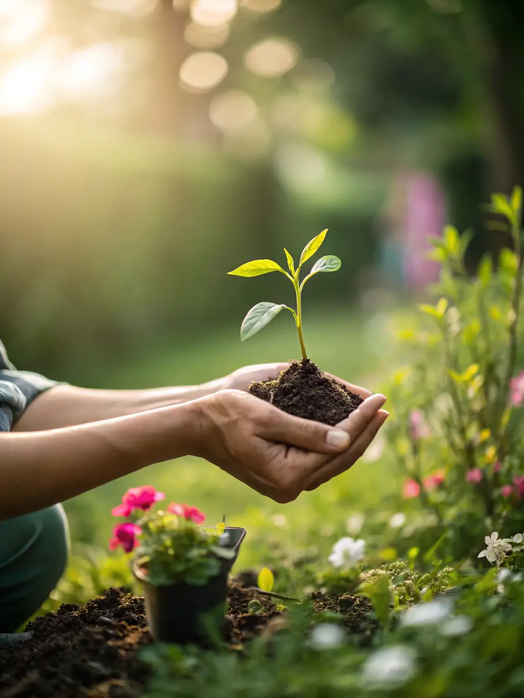 A close-up image of a strong, protective hand gently shielding a fragile seedling, symbolizing the care and security that Polisa Plus provides to its clients.