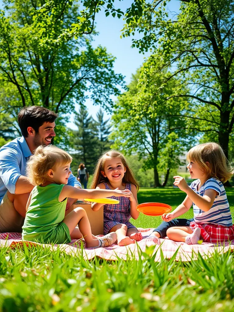 A serene image of a family enjoying quality time outdoors, symbolizing the peace of mind that life insurance provides. The family is laughing and embracing, set against a backdrop of a lush green park.